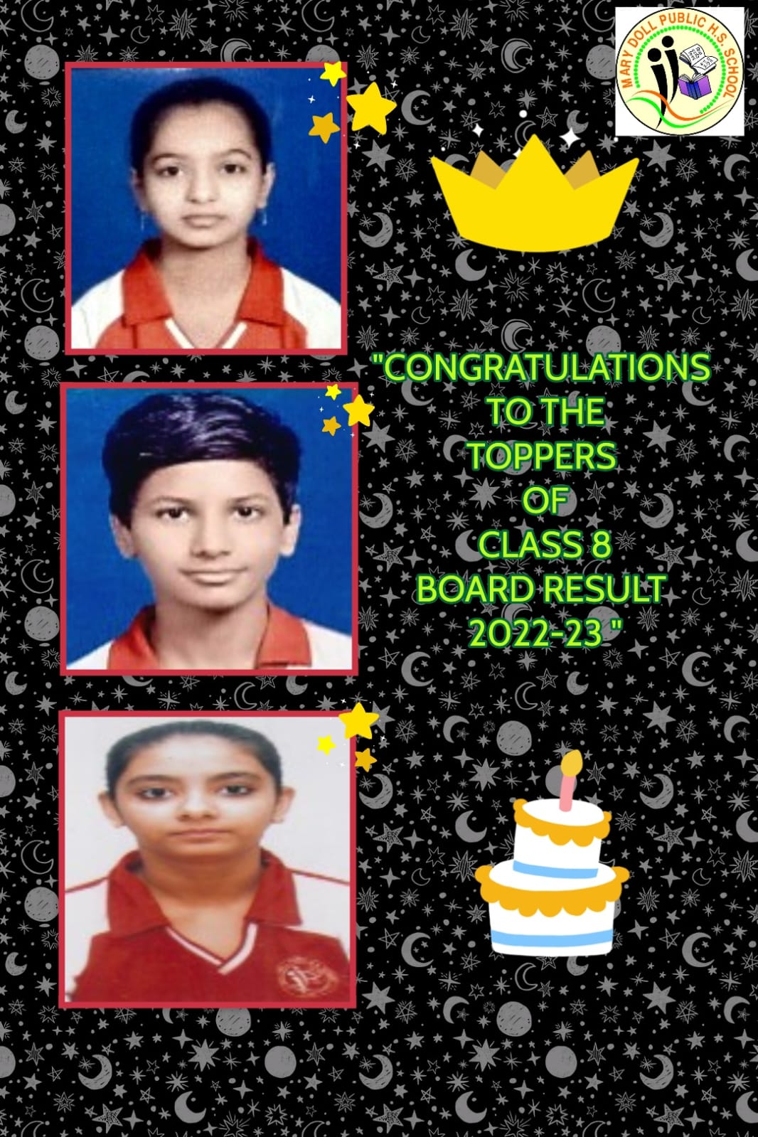 CONGRATULATIONS to the Topper students of the school in CLASS 8 MP Board Exam Result 2022-23 