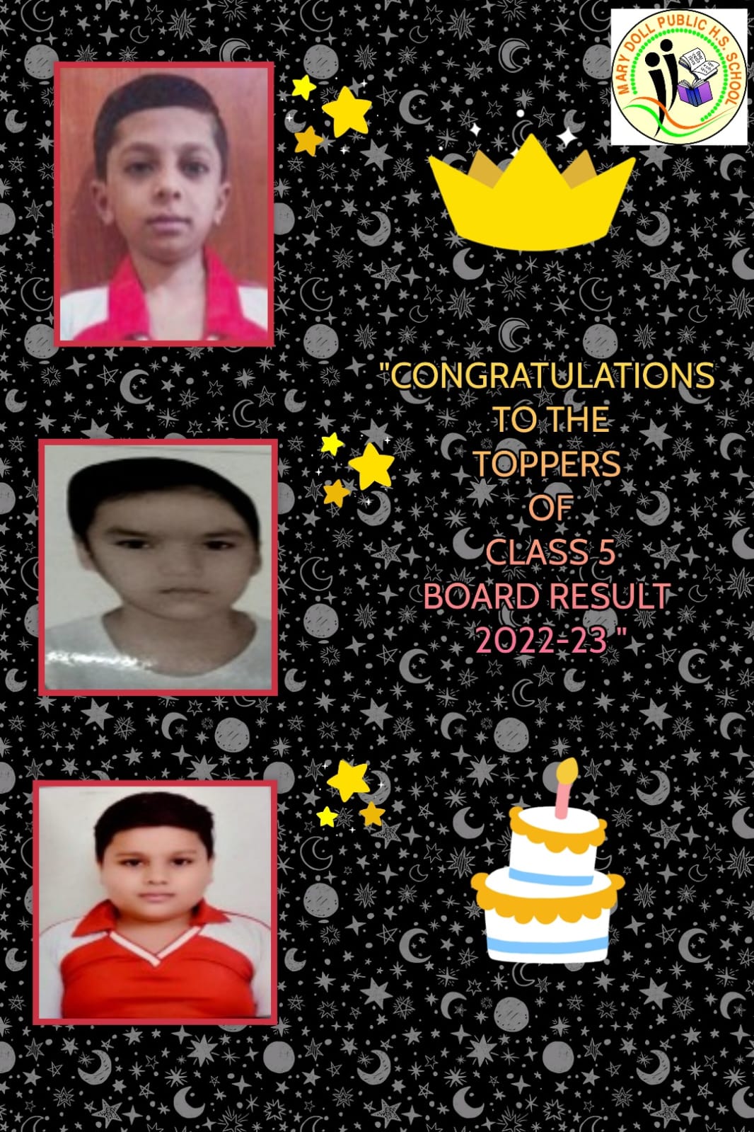 CONGRATULATIONS to the Topper students of the school in CLASS 5 MP Board Exam Result 2022-23 